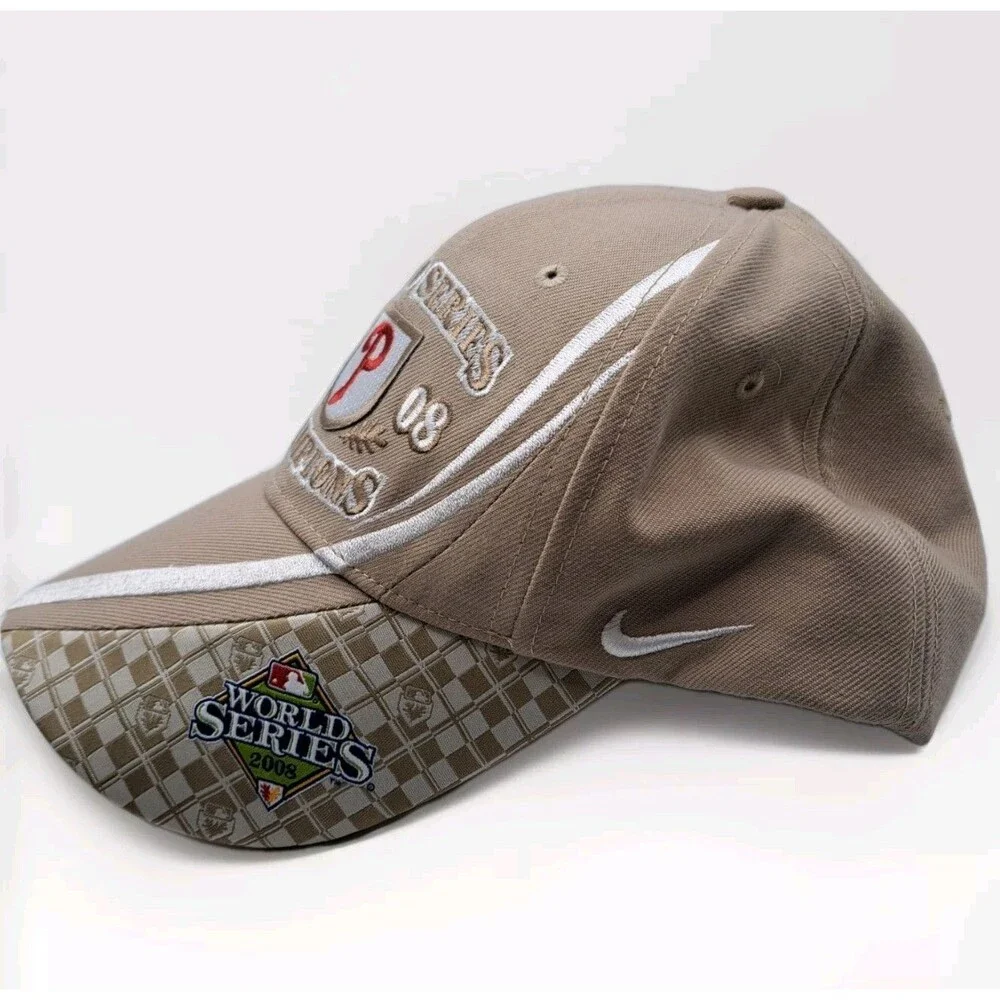 2008 Nike Philadelphia Phillies World Series Champions Hat Cap Tan White EUC‎
